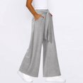thumbnail image 6 of Women Fashion Solid Vertical Lace Up Wide Leg Pants Casual Everything Soft And Comfortable Yoga Pants Casual Dress Pants for Women with Pockets Women Casual Loose Long Bib Pants Wide Leg Jumpsuit Yoga, 6 of 6