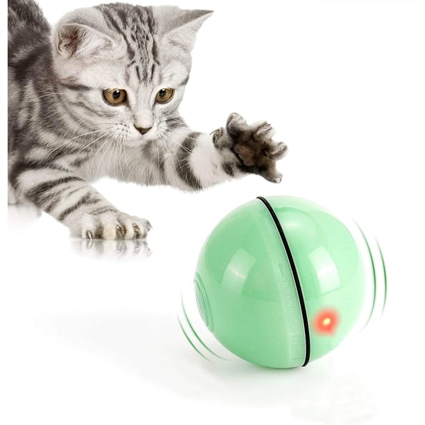 Pelota interactiva de juguete para gatos con luz LED, bola giratoria automática de 360 grados, juguete interactivo para gatos recargable por USB, estimula el instinto de caza, juguete cazador interesante verde ER