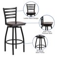 thumbnail image 2 of HERCULES Series Black Ladder Back Swivel Metal Barstool - Walnut Wood Seat, 2 of 9