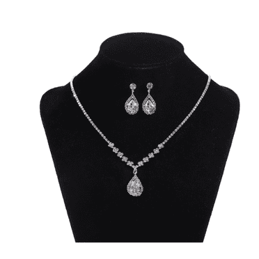 Designice 2 Pieces Jewelry Set，Fashionable Zircon Earrings for Women with Teardrop Design，Sparkling Necklaces for Women with Crystal Details