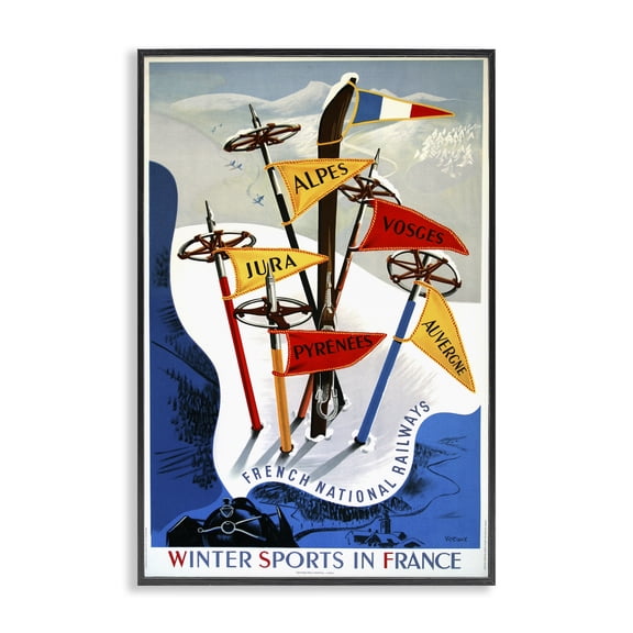 Stupell Industries Traditional Winter Sports In France Black Framed Giclee Art, 12 x 18, by Vintage Posters