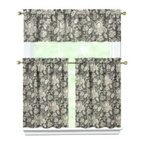 Country Floral Curtains 36 Inch Short - 3 Panel Vintage Farmhouse Set with Bohemian Wildflower Print, Rod Pocket Window Drapes for Rustic Kitchen Decor