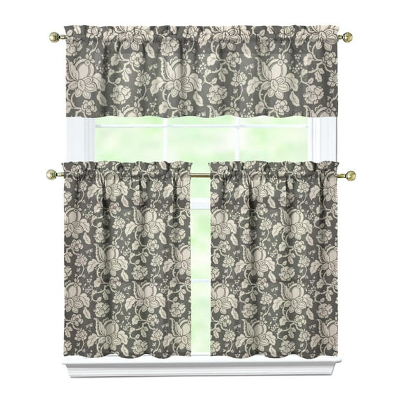 Country Floral Curtains 36 Inch Short - 3 Panel Vintage Farmhouse Set with Bohemian Wildflower Print, Rod Pocket Window Drapes for Rustic Kitchen Decor