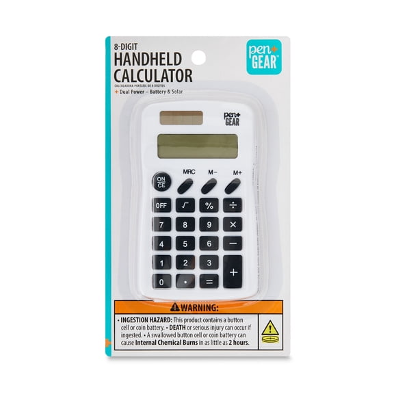 Pen+Gear Basic Calculator, 8-Digit Display Handheld Calculator, Portable , White Color, Elementary School
