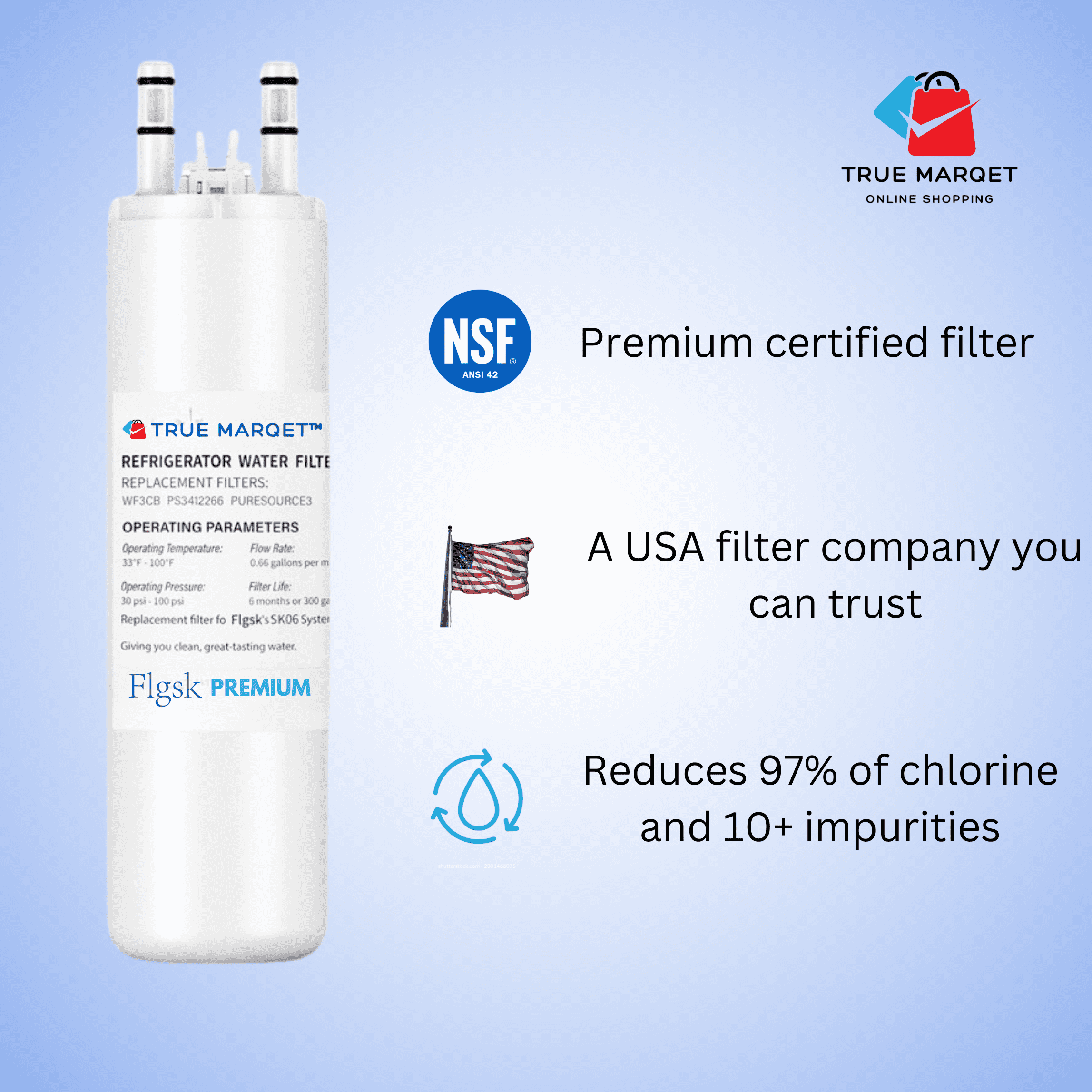 True Marqet 4 Pack Premium Fridge Replacement Filter for Frigidaire WF3CB, Pure Source 3, WF425, 706465, 242069601