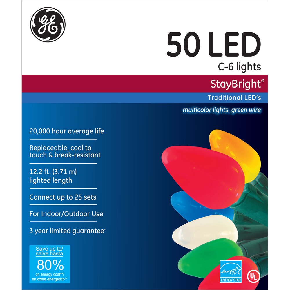 GE StayBright MultiColored C6 LED Light String Set, 50 Count Walmart
