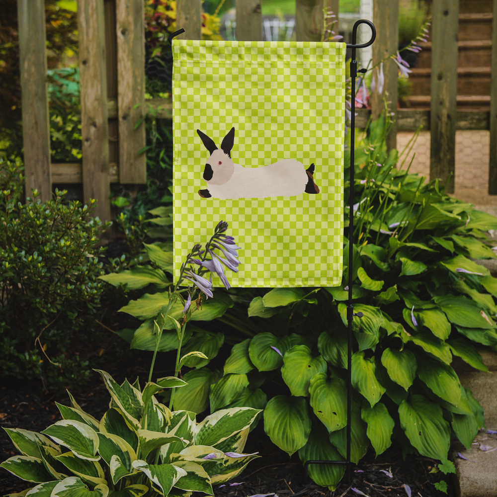 Caroline's Treasures BB7793GF California White Rabbit Green Flag Garden Size , Small, multicolor