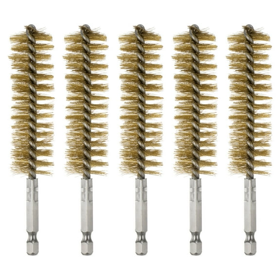 5Pcs Bore Brush Brass 22mm Dia Cleaning Bronze Wire Brush Tube Pipe Cleaner with Handle 1/4 Inch Hex Shank