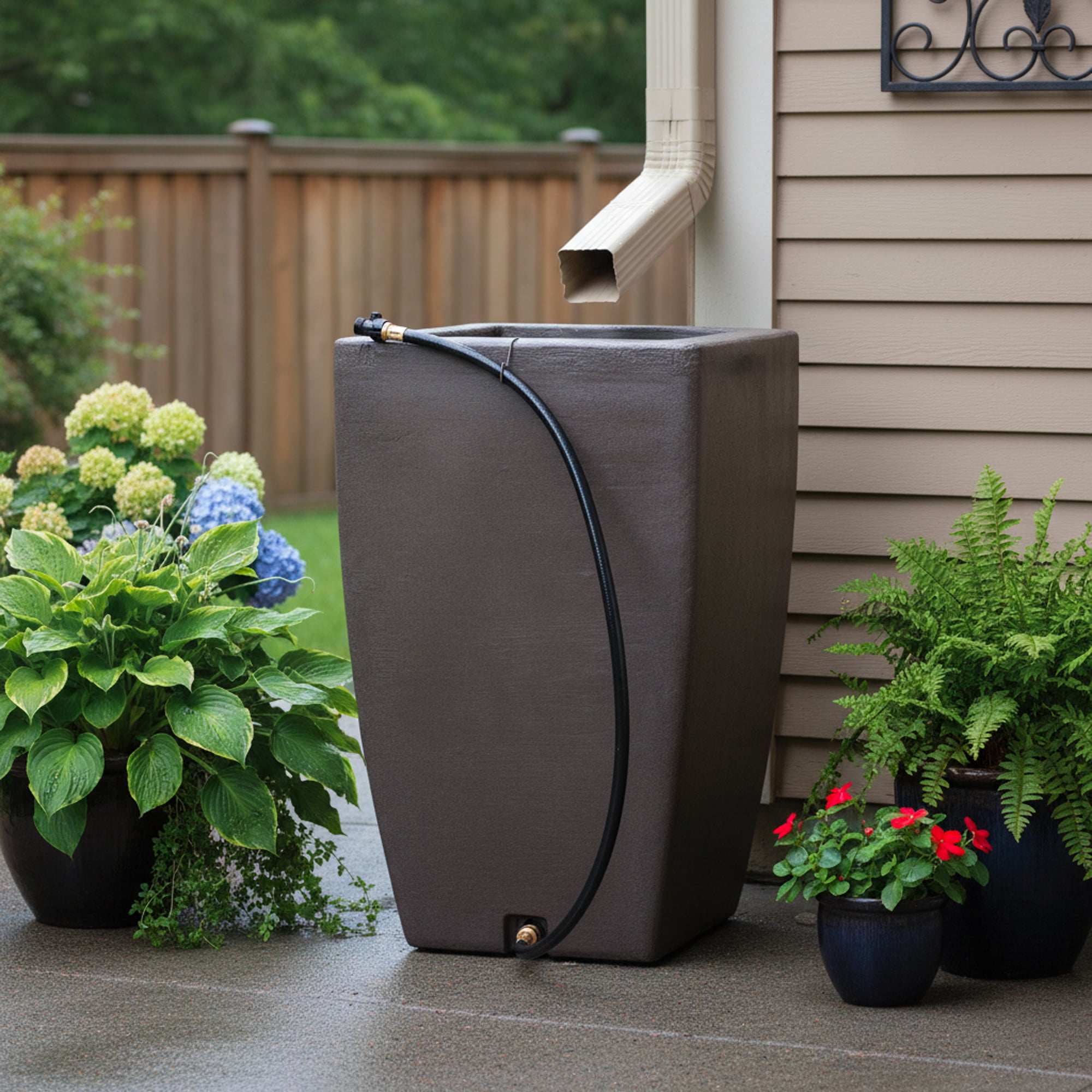 Algreen Madison Rain Barrel, 49 Gallon, Brownstone Resin