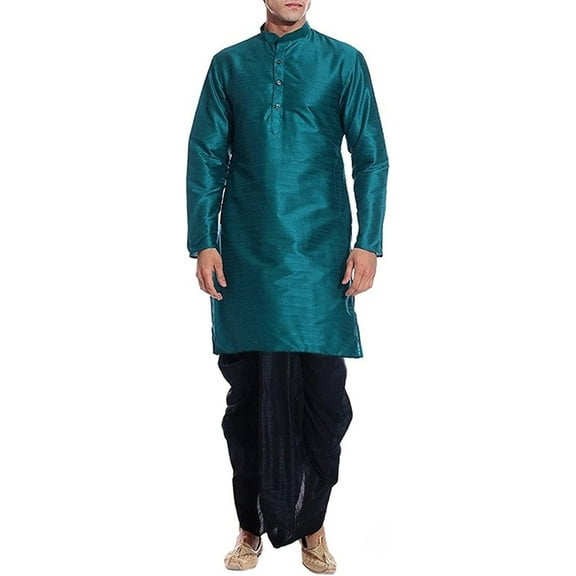 Royal Men's Turquise Silk blend Festive Dhoti Kurta Set