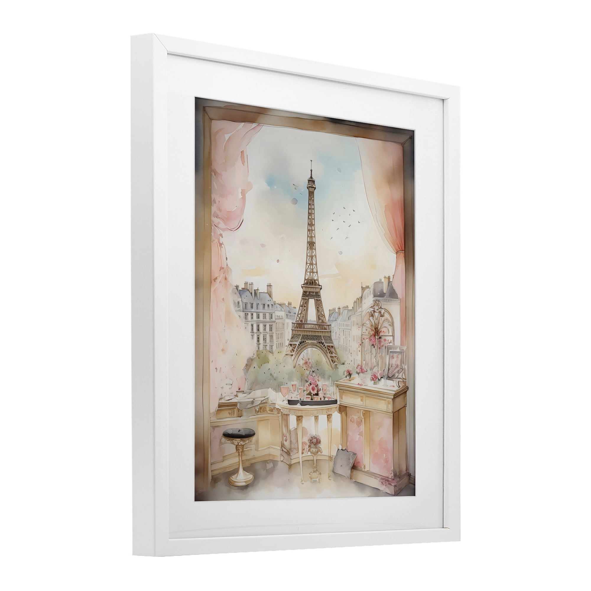 Stupell Industries Eiffel Tower Window View White Framed Print Under Glass, design by Creative Studio