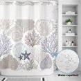 thumbnail image 4 of No Hook Shower Curtain with Built-in Rings - Brown Blue Coastal Ocean Washable Waterproof Fabric Bathroom Curtains for Hotel,Rentals, 72 X 78 Inch Long , Coral Starfish Shell, 4 of 9
