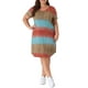 thumbnail image 1 of GRACE & GRANDEUR Vestido de Talla Grande para Mujer, Tie Dye Rayas, Escote en V, Manga Corta, Casual de Verano, Midi, T-shirt, 1X Rojo Marrón, 1 of 6