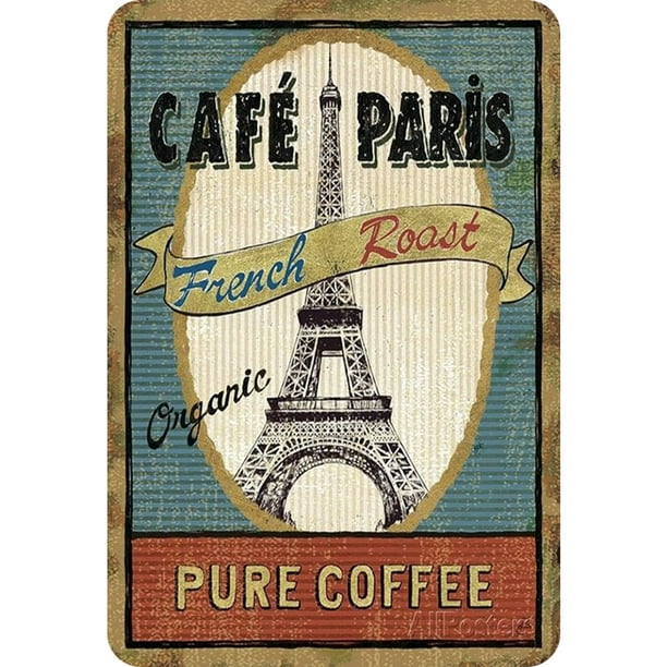Placa Metal Vintage Francia Torre Eiffel Pintura Hierro Rectangular 20x30cm