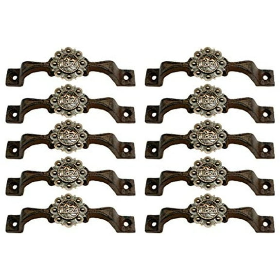 Urbalabs Cast Iron Kitchen Cabinet Handles and Drawer Pulls Western Concho Cross Horseshoe and Star Country Home Rustic Decor Farmhouse Cabinet Handle Cabinet Knobs (10, Copper Cowboy Taking a Knee)
