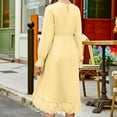 thumbnail image 6 of Girls Long Sleeve A Line Dresses Ruffle Crew Neck Party Dress for Kids Yellow 8-9Years, 6 of 6