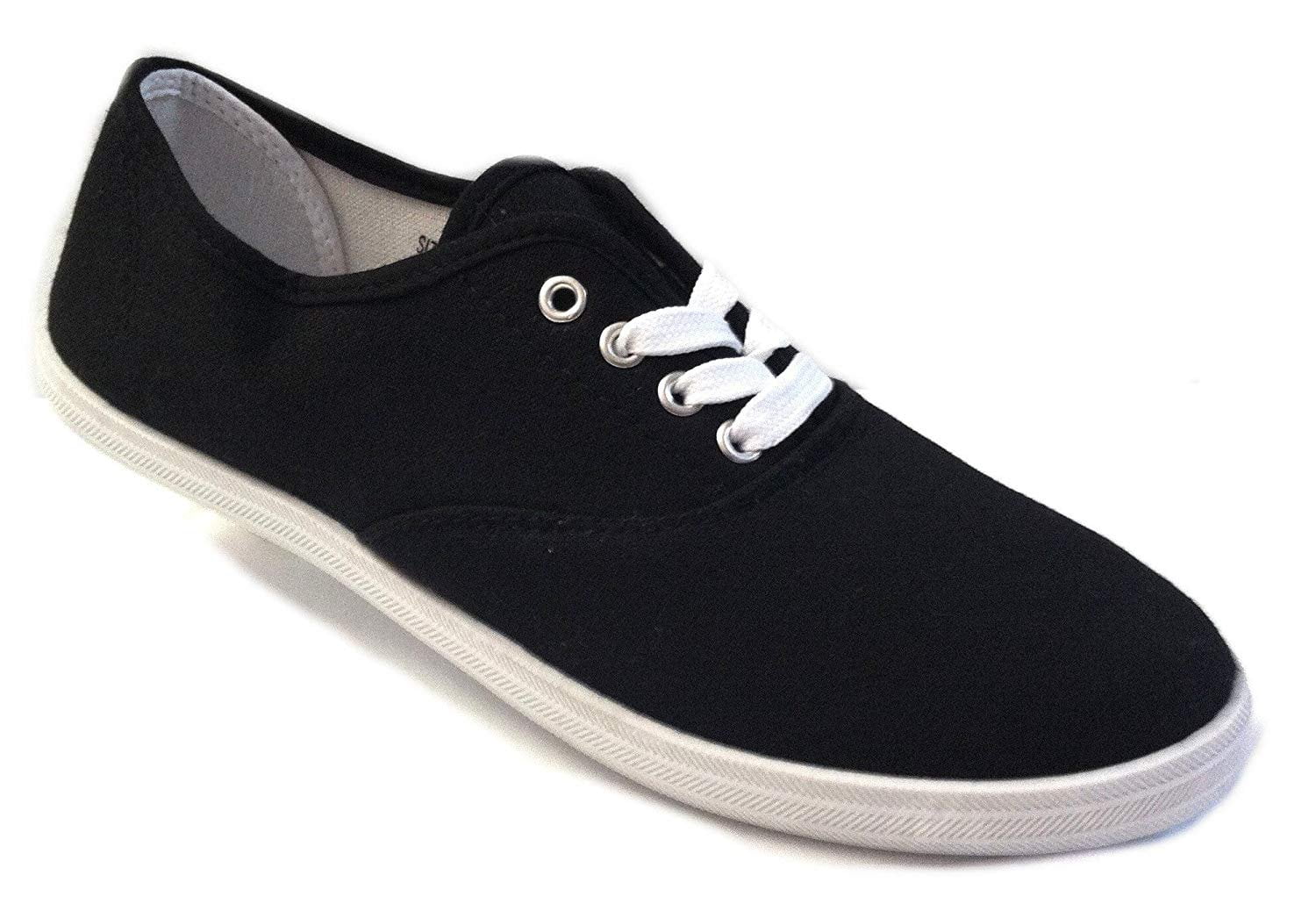 black canvas shoes with white laces