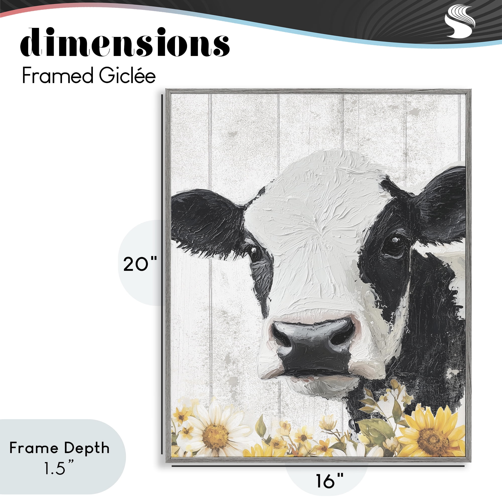 Stupell Industries Cow and Sunflowers Gray Framed Giclee Art, design by Christine Simpson Art