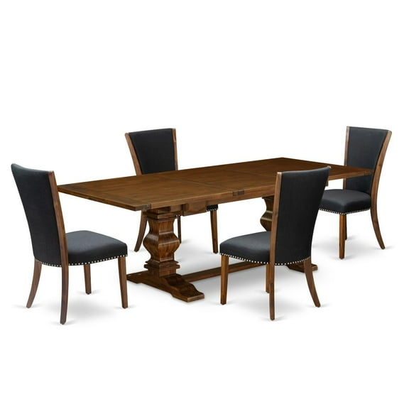 East West Furniture LAVE5-88-24 5Pc Kitchen and Dining Room Table Set Contains a Rectangle Table and 4 Parson Dining Chairs with Black Color Linen Fabric, Antique Walnut Finish
