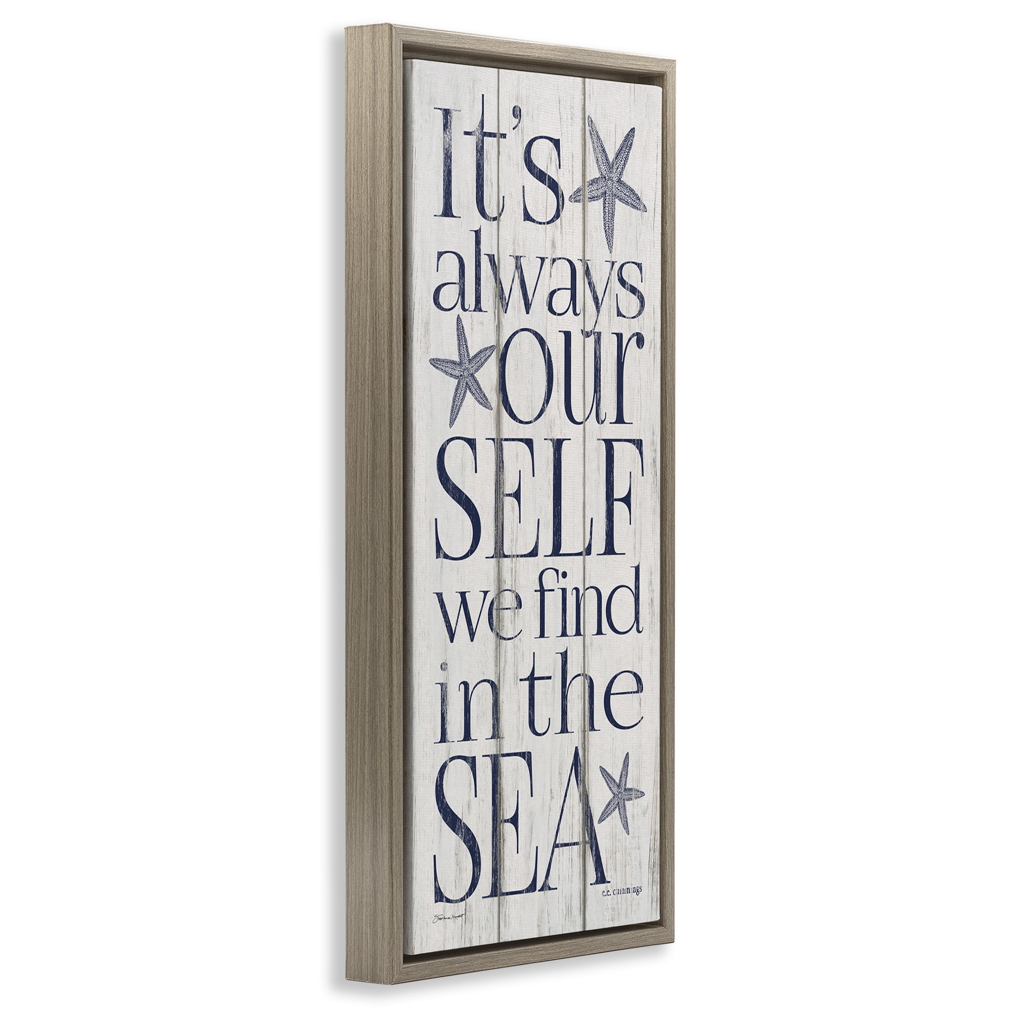 Stupell Industries Find Self In Sea Phrase Inspirational Painting Brown Floater Framed Canvas Art Print Wall Art, 11 x 25