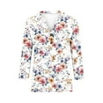 thumbnail image 4 of T Shirts 3/4 Sleeve Trendy Button Up V Neck Summer Fall Tops For Women Vintage Floral Print Casual Loose Tops,Multicolor,2XL, 4 of 5