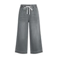thumbnail image 5 of Jewelreauty Girls' Jean Capris Drawstring Elastic High Waist Denim Capri Pants Wide Leg Jeans 4-15 Years (12-13Years, Dark Gray), 5 of 7
