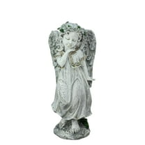 Northlight 10.25" Heavenly Gardens Distressed Gray Angel Girl with Floral Crown Outdoor Patio Garden Statue