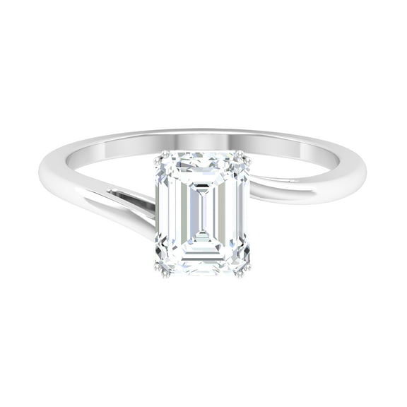 Rosec Jewels Certified Moissanite Emerald Cut Engagement Ring 2 Ct - Moissanite Solitaire Ring (6X8 mm, D-VS1 Quality), 925 Sterling Silver, US 4.00