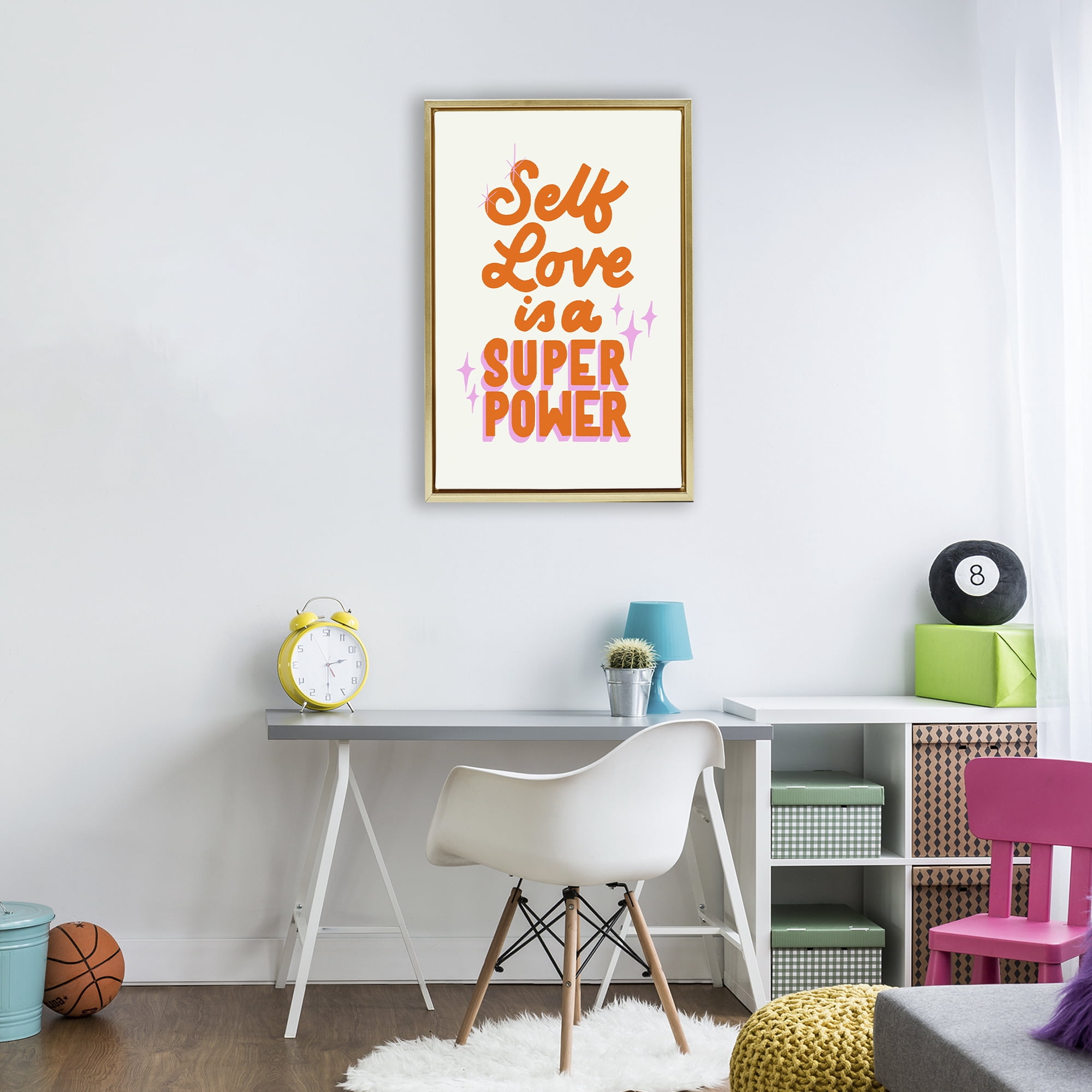Stupell Industries Self Love Is Superpower Gold Framed Floater Canvas Wall Art, design by Indira Prieto | IndySign