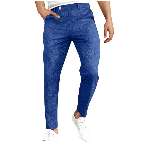 GuangCheng Mens Slim Fit Dress Pants,Line Blend,Stretch,Twill,Casual,Skinny Dress Trousers,Dark Blue,Size 2XL