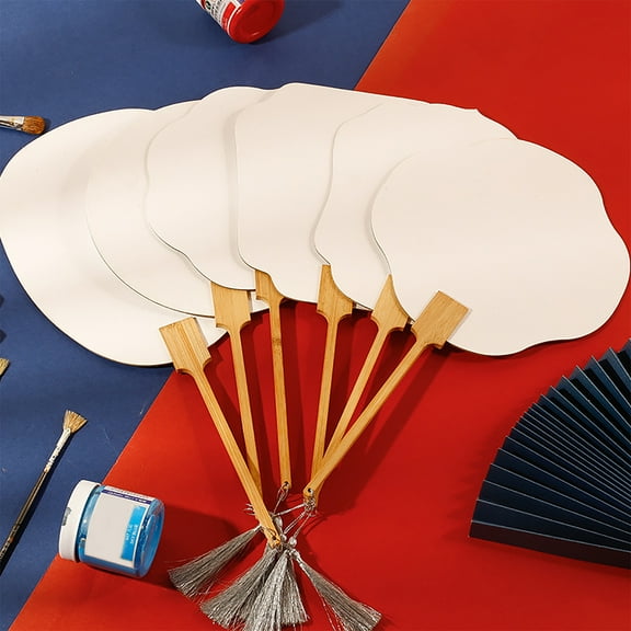 Yesbay White Round Fan with Tassels DY Wood Handle Chinese Style Dance Performance Photo Props Portable Summer Hand Held Fan Party Supplies Gift