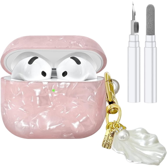 Compatible with AirPods 4 Case 2024, Cute TPU Protective Case Cover for AirPods with Cleaner Kit and Shell Lanyard Accessories for Women Girls (Pink)