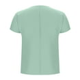 thumbnail image 5 of iHengLiXing Clearance Spring Tops for Womens Dressy Casual Women's Fashion Solid Color Button Short Sleeve Turndown Collar Blouse Green XXL, 5 of 6
