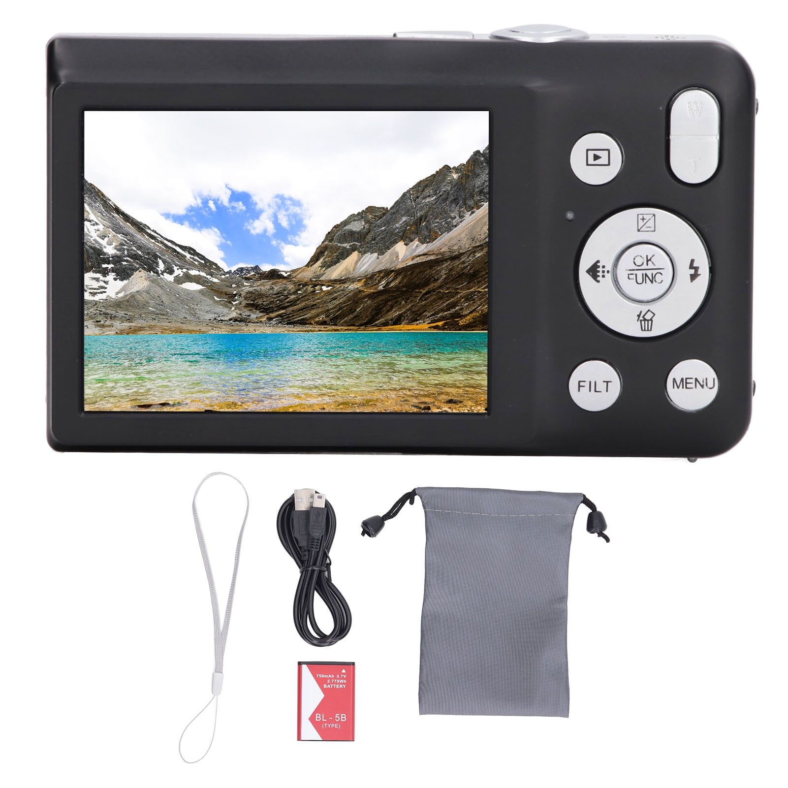 Mixmart Digital Camera 8K HD 68MP 2.7in Screen 16X Zoom Timer Shoot Beauty Filter Video Recording Compact Digital Camera Black