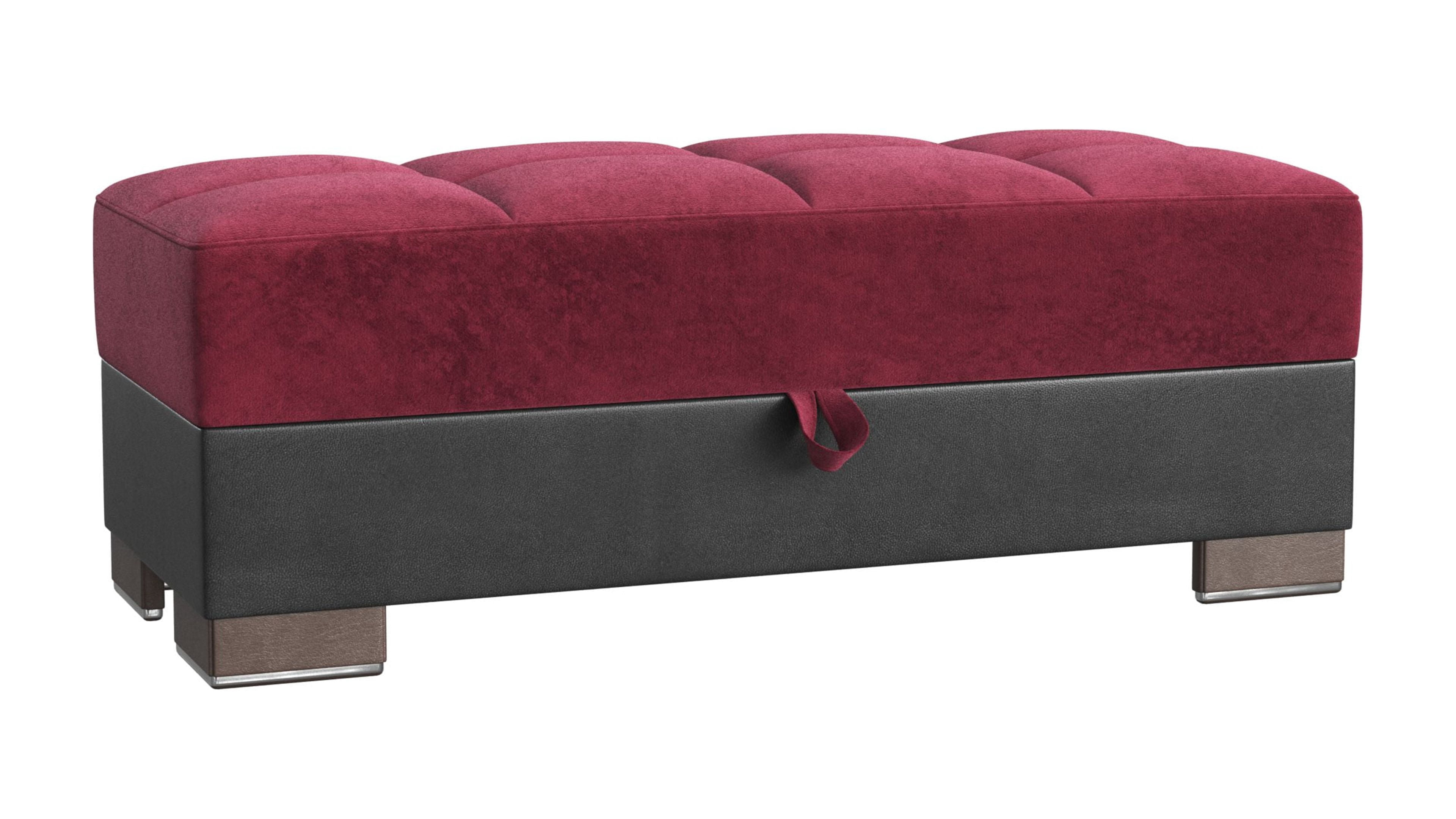 Ottomanson Origins X Rectangular Upholstered Lift Top Ottoman, Burgundy/Black
