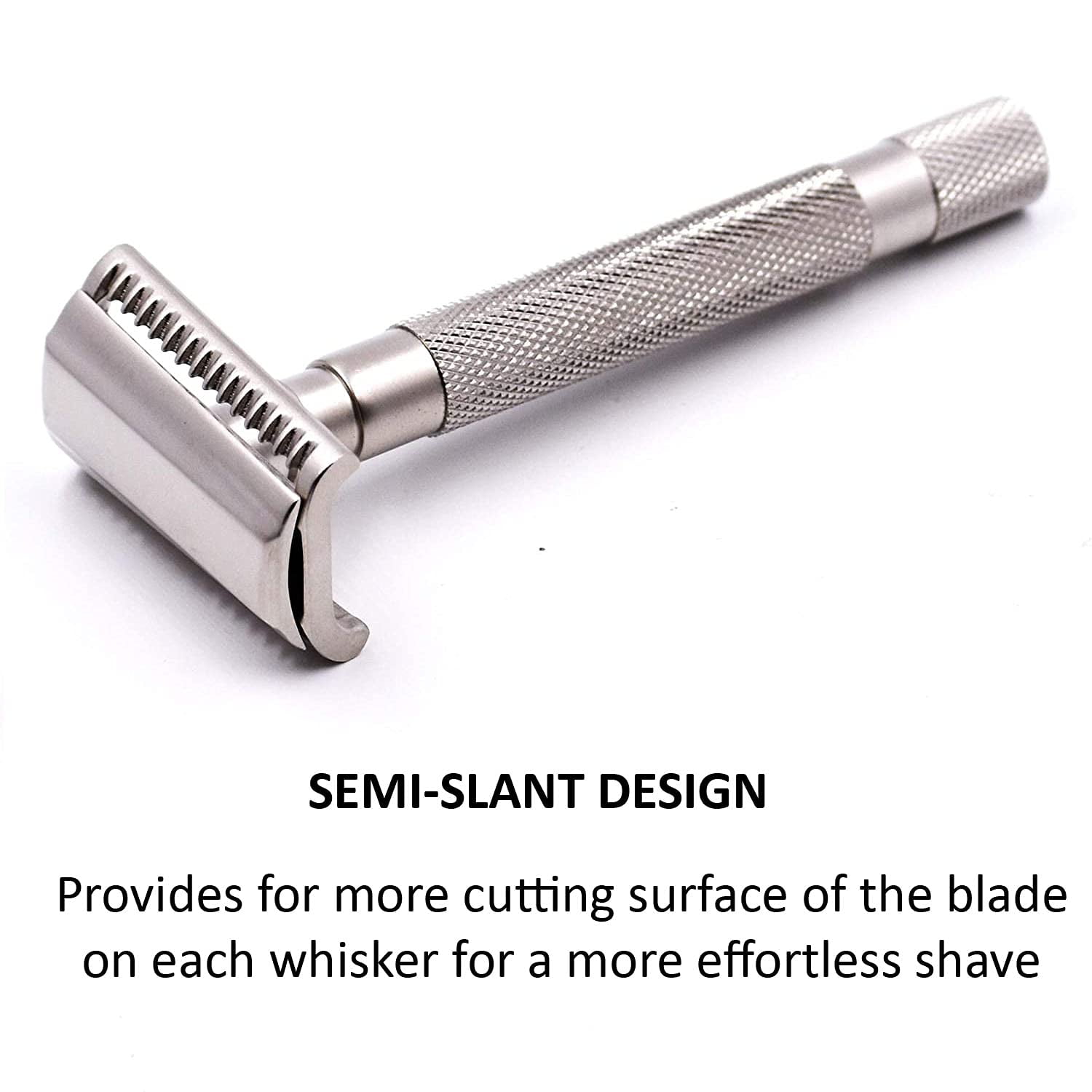 Parker Safety Razor Semi Slant Safety Razor and 5 Parker Premium Double Edge Razor Blades - Satin Chrome