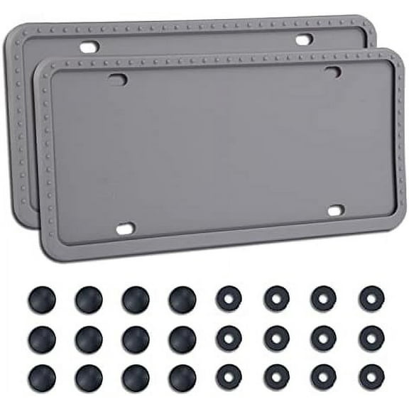 Silicone License Plate Frames Covers, 2 Pack Universal American Car Accessory License Plate Bracket Holder, Licence Plate Accessories - Gray Gray-2 Pack