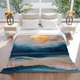 thumbnail image 3 of Abstract Ocean Flannel Blanket for Bed,Travel and Camping, Gold Sunset Blue Wave Oil Painting Super Soft Cozy Blanket for All Seasons 60"x80", 3 of 7