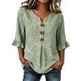 thumbnail image 2 of Favoffer Women's Linen Button Down Shirts Floral Graphic Short Sleeve V Neck Loose Fit Casual Summer Blouses for Office Work Weekend Outdoor, 2 of 6