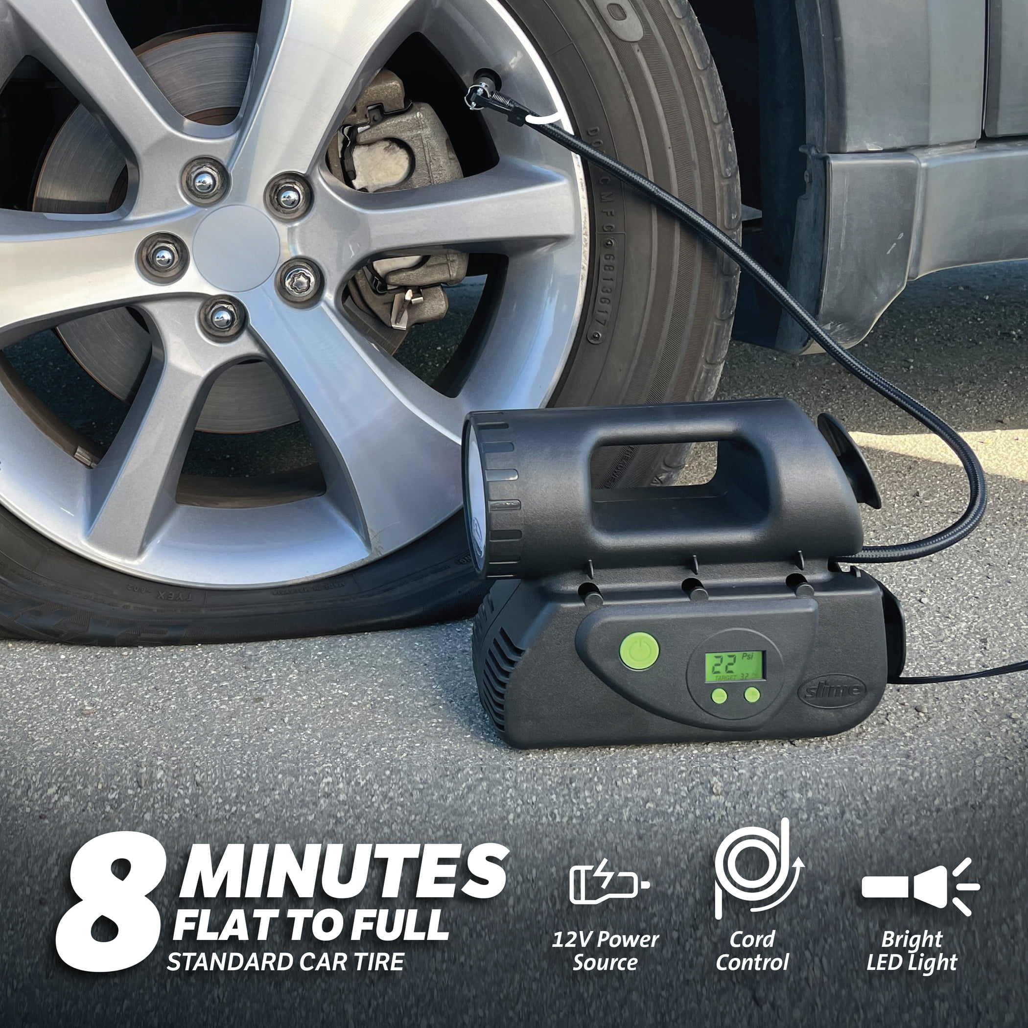 Slime Deluxe Digital 12v Tire Inflator Inflates a standard tire in 4 minutes- 40067