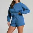 thumbnail image 6 of WCMZJ Women 2 Piece Outfits Sweat Shorts Sets 2024 Long Sleeve Casual Lounge Matching Set Sweatsuit Tracksuit Clothes with Pockets Blue M, 6 of 9
