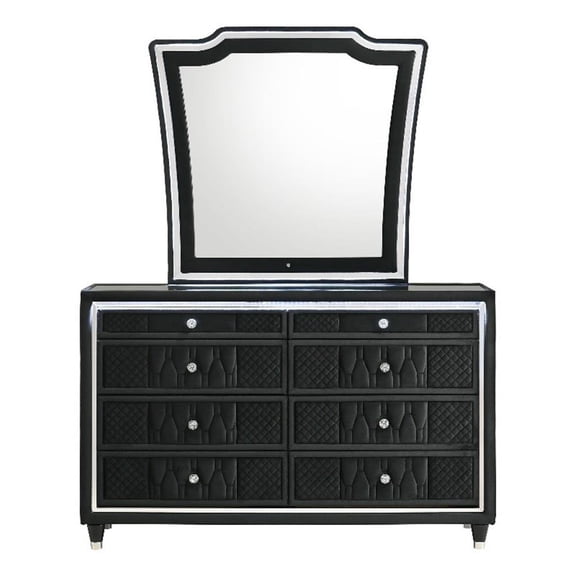 Coaster Lorient 8-Drawer Velvet Upholstered LED Dresser with Mirror in Black