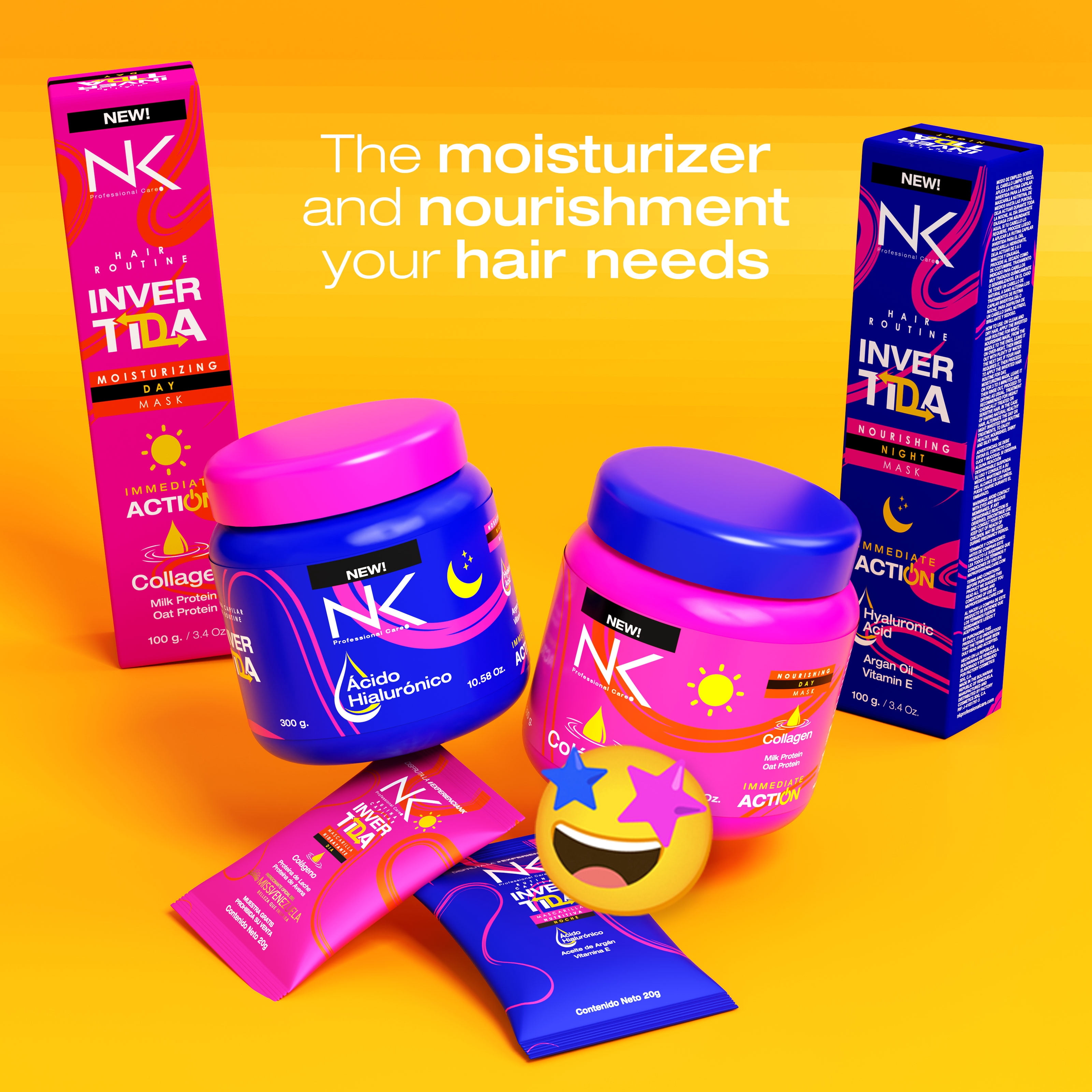NK Nourishing Hair Mask Kit (Day & Night) – Argan Oil, Hyaluronic Acid, Vitamin E + Collagen, Milk Protein & Oat; Frizz Control, Heat Protectant, Repair, Smooth Hydrated Strong Hair 10.58 Oz Each