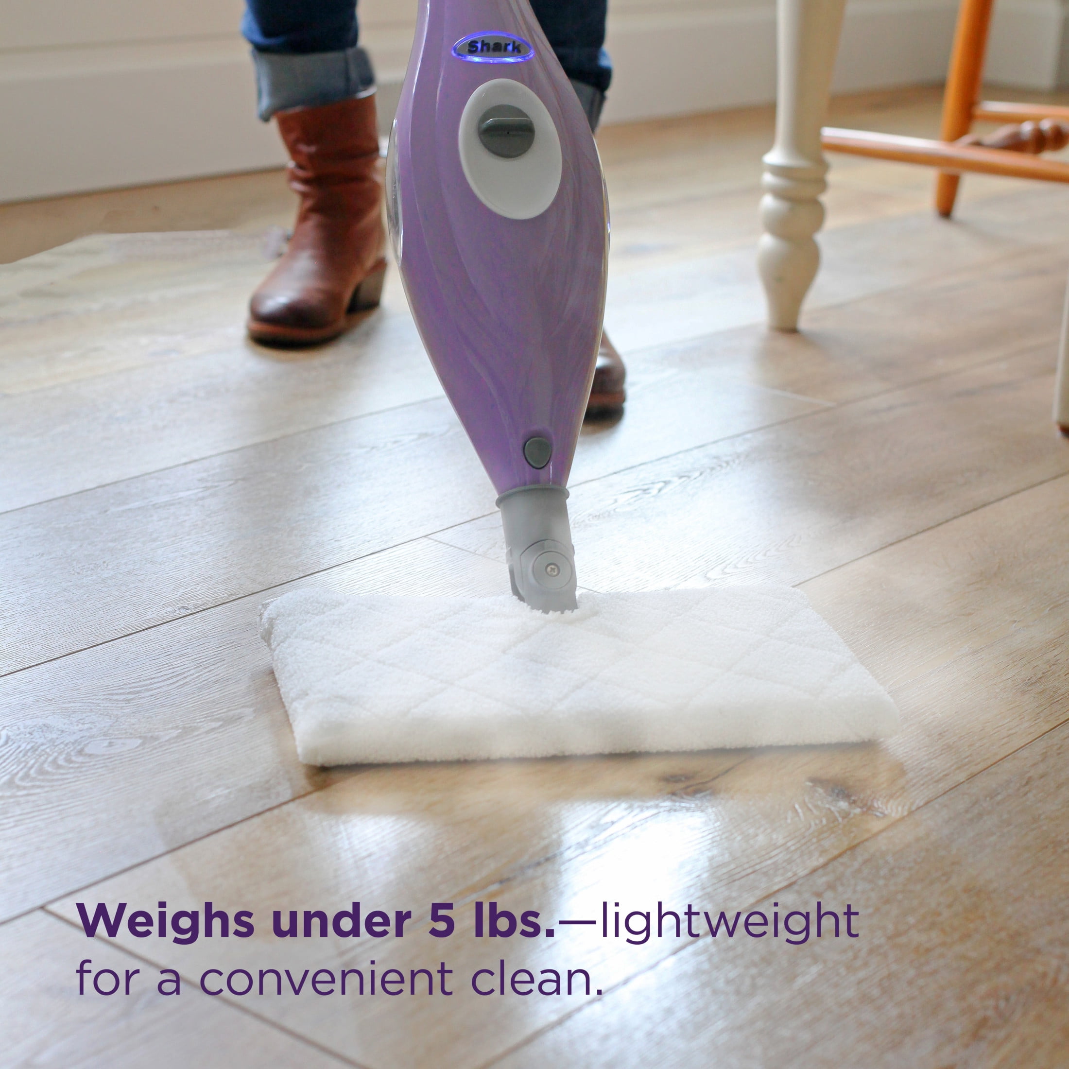 Shark Steam Pocket Mop with 2 Washable Double-sided Pads, Steam Sanitization, Swivel Steering, Lightweight, Steam Cleaner for Sealed Hard Floors, Hardwood, Marble, Tile, Purple, S3501