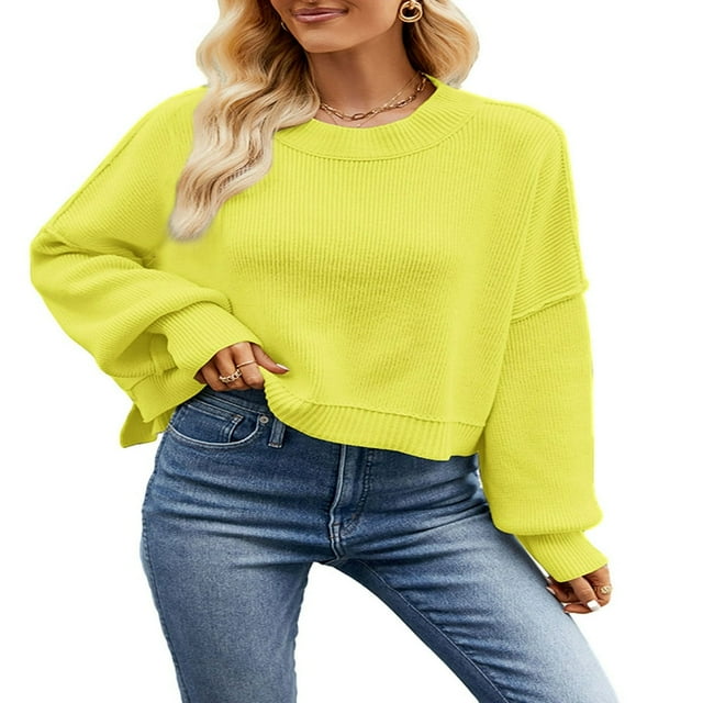 POINTERTECK Women Knit Sweater Long Sleeve Crew Neck Solid Loose Pullover Warm Sweater
