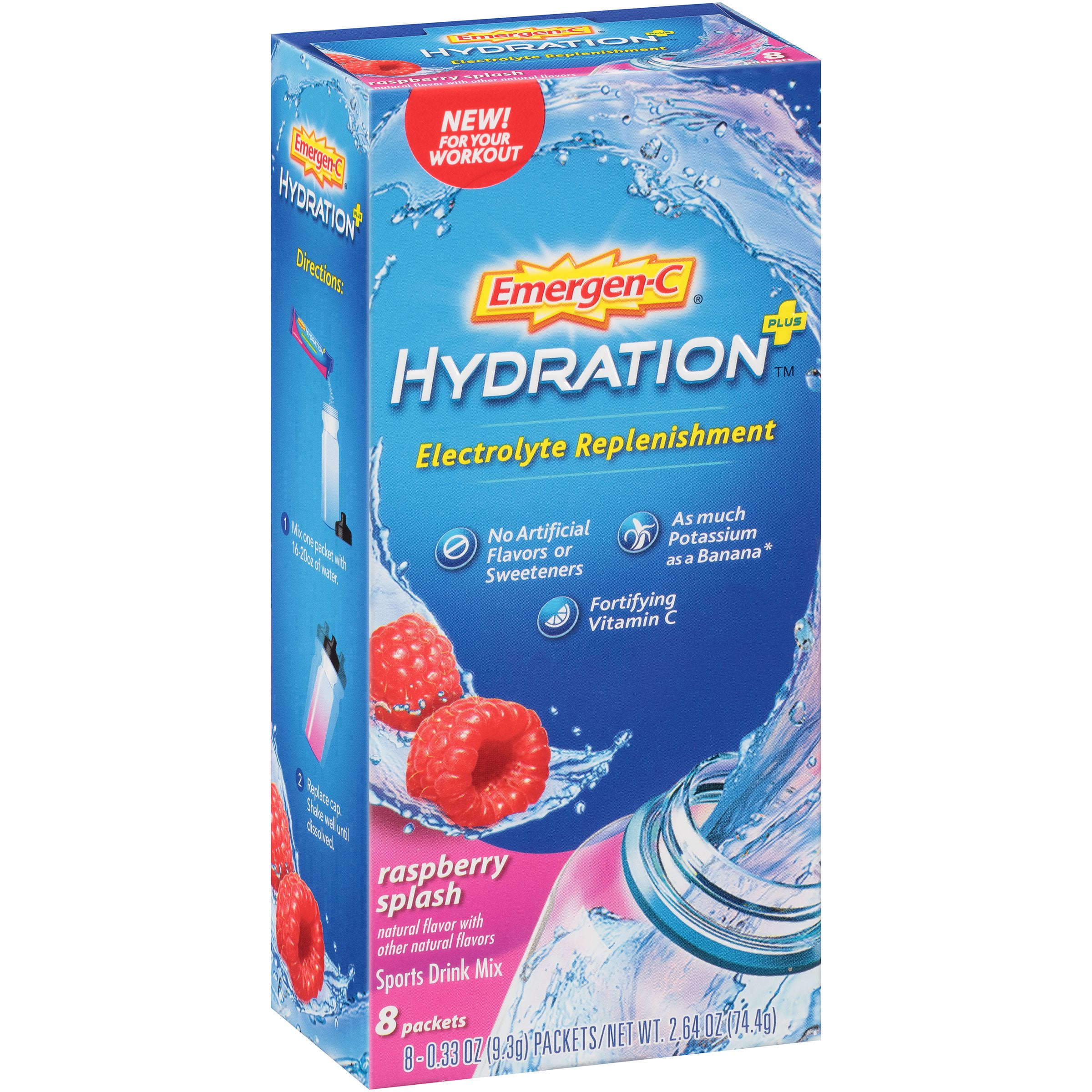 Emergen-C Hydration+ Sports Drink Mix with Vitamin C, 0.33 Ounce Packets (Raspberry Splash... by Alacer Corp.
