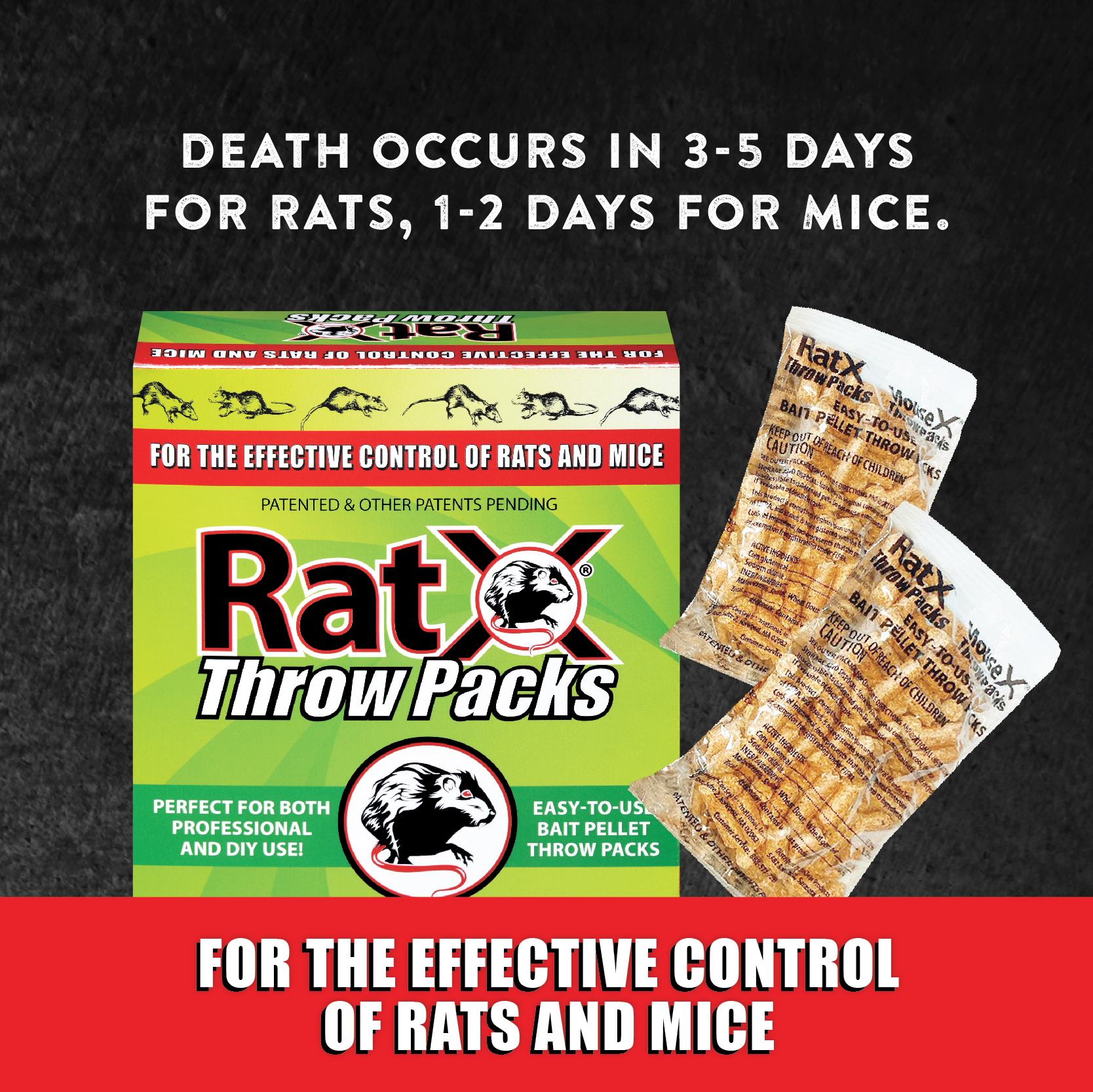 EcoClear RatX Throw Packs Bait Pellets for Rats & Mice, Biodegradable, Pack of 6 - 12 oz