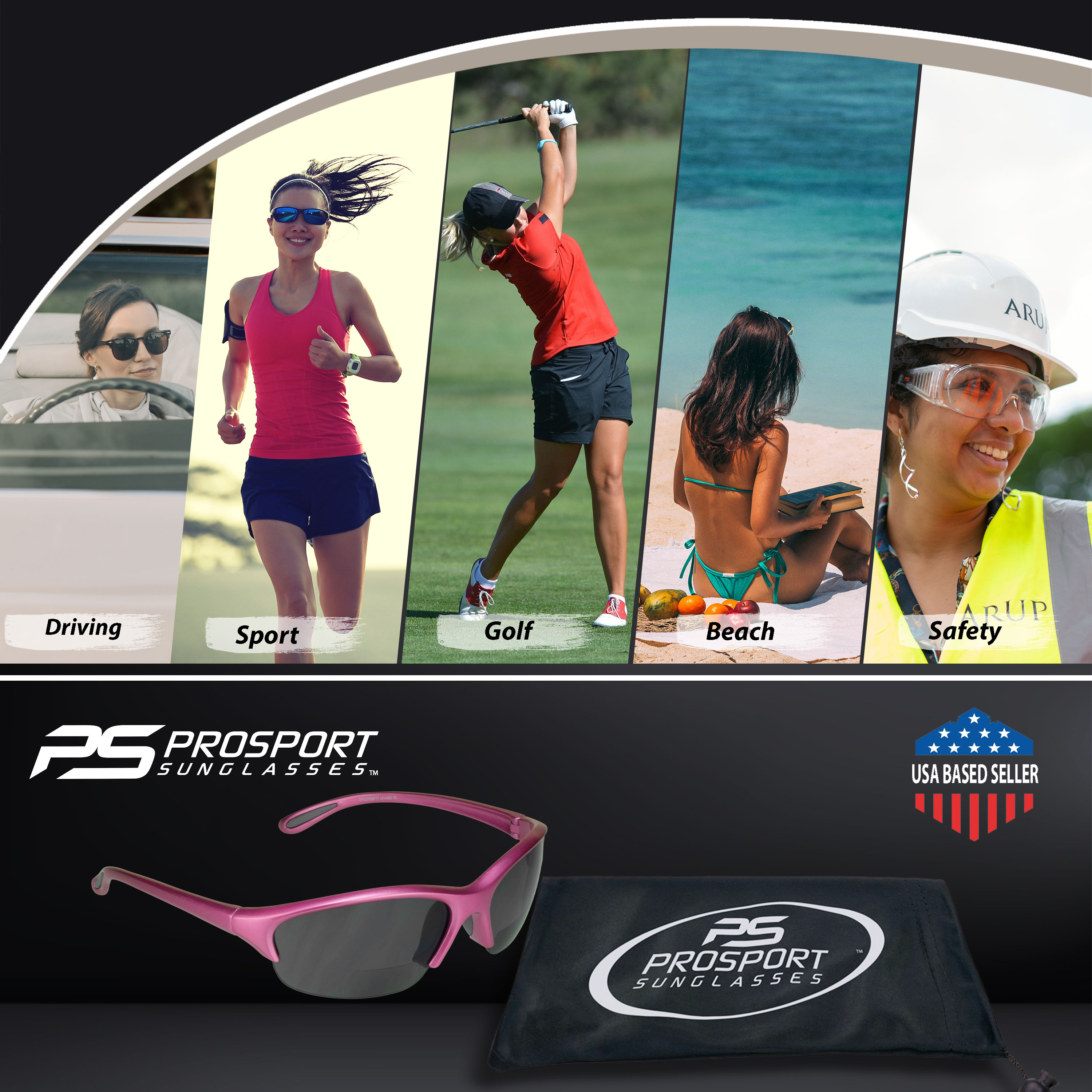 proSPORT BIFOCAL Safety Sunglass Reader Pink Semi Rimless Frame Women - image 5 of 6