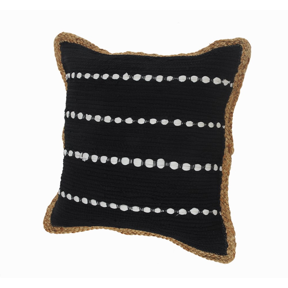 Ox Bay Ringo 18" x 18" Black/White Jute Bordered Striped Cotton Adult Decorative Throw Pillow