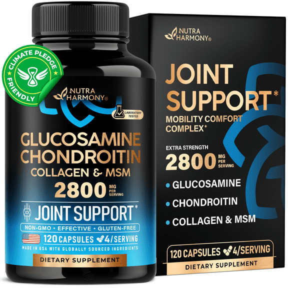 Glucosamine , Chondroitin , MSM , Collagen - 2800 mg Joint Support Supplement - Made in USA - FSA HSA Eligible - Cartilage Health, Mobility & Strength - Flexibility Nutritional Vitamins, 120 Capsules